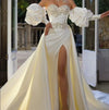CW946 Satin mermaid bridal gown with removable sleeves