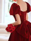 BH433 Simple burgundy velvet Bridesmaid dress