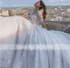 HW396 Luxury Appliques Long Sleeve Beaded A-Line Wedding Gown