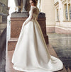 CW47 Long sleeve satin wedding dress with pockets