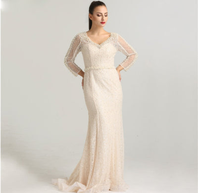 LG335 Real Photo long sleeves pearls beaded Evening Gowns(2 Colors)