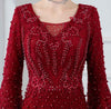LG336 Real Photo Burgundy 3/4 flare sleeves pearls beaded Evening Gown