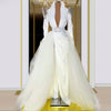 LG311 Deep V neckline long sleeves Evening Gown
