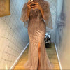 LG314 Glamorous beading Evening Gowns with feather cloak(4 Colors)