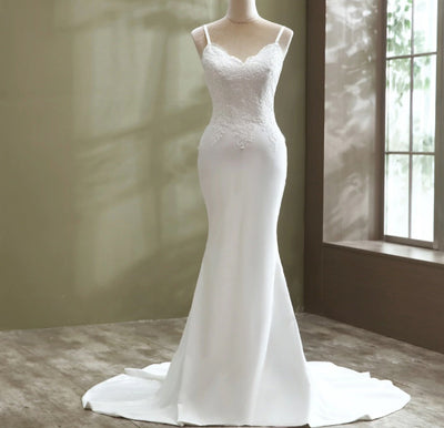CW349 Real Photo mermaid wedding dress with tulle detachable train