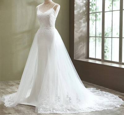 CW349 Real Photo mermaid wedding dress with tulle detachable train