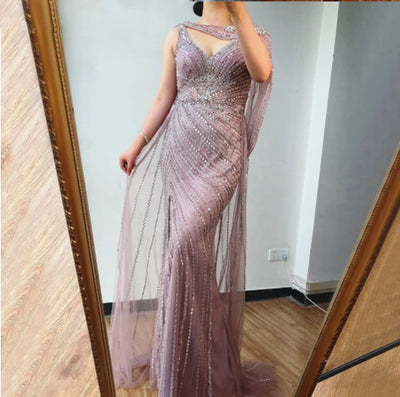 LG218 Plus size Luxury V-neck full Diamond Beading Pageant Gowns(4 Colors)