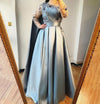 LG320 Real Photo Blue beading full sleeves Evening Gown