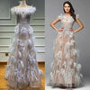 LG323 Real photo Couture nude beading feathers A-Line Evening Gown