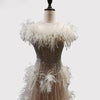 LG323 Real photo Couture nude beading feathers A-Line Evening Gown
