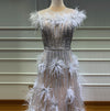 LG323 Real photo Couture nude beading feathers A-Line Evening Gown