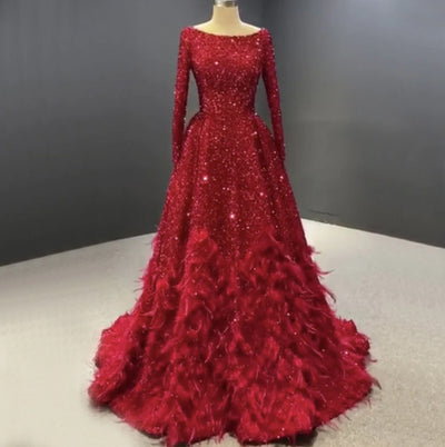 LG325 Real Photo Sequins Feathers Muslim Evening Gowns(Custom Colors)