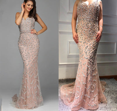 LG164 Luxury diamond beaded mermaid Evening Gowns(3 Colors )