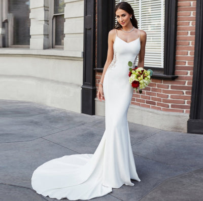 CW366 Sexy backless beading soft satin mermaid Wedding dress