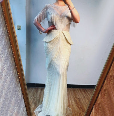 LG341 Real pictures luxurious tassel beading Pageant Gowns(6 Colors)