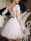 SS112 V neck long sleeves Short Wedding Dress