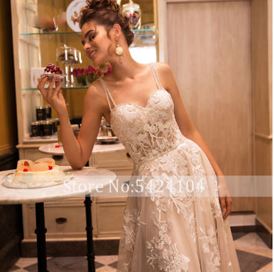 HW254 Luxury Spaghetti Straps Beaded Bridal Gown