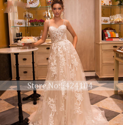 HW254 Luxury Spaghetti Straps Beaded Bridal Gown