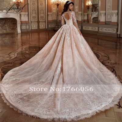 HW256 Luxury Long Sleeves Flowers Lace Ball Gown Wedding Dresses