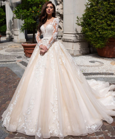 HW257 Elegant Illusion Long Sleeve Wedding Dress