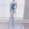 LG351 Real Photo Strapless Grey-blue sequin mermaid Formal Gown