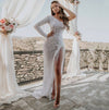 HW263 Handmade White High Split One Shoulder Beading Tassel Bridal Dress