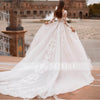 HW222 Elegant Scoop Neck Full Sleeve Tulle A-Line Bridal Dress