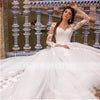 HW222 Elegant Scoop Neck Full Sleeve Tulle A-Line Bridal Dress