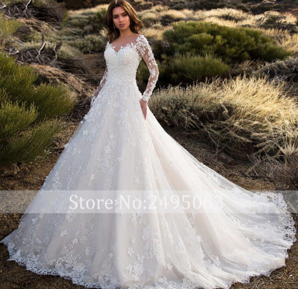 HW223 Glamorous Scoop Neck Long Sleeve A-line Wedding dress ...