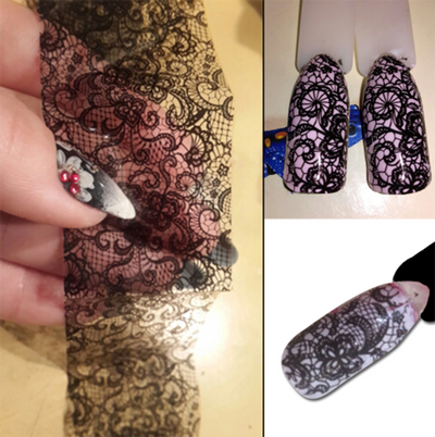 BC01 : 16sheet/lot lace Lace Flower Nails Stickers (Black/white)