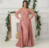 LG187 Blush Pink long sleeves flowers Evening Dress with overskirt