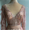 LG188 Luxury Rose Gold Long Sleeves Feathers Sequined Pageant Gowns