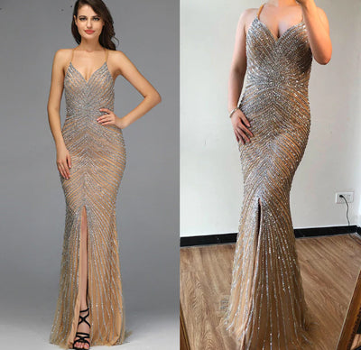 LG190 : 2 styles luxury gold full diamond beading Pageant gowns