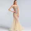 LG194 Luxury Long Sleeve beaded Feathers Evening Gown (3 Colors)