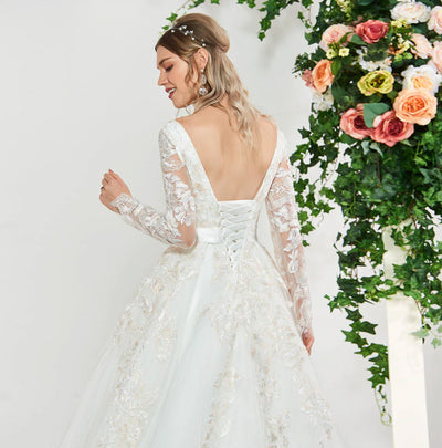 CW134 ivory square neck long sleeves Bridal dress