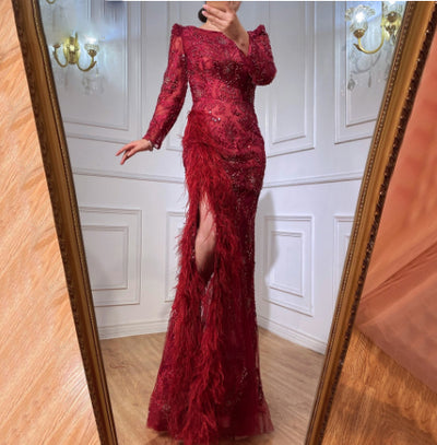 LG352 Luxurious One shoulder Beading Feather Pageant Gowns(2 Colors)