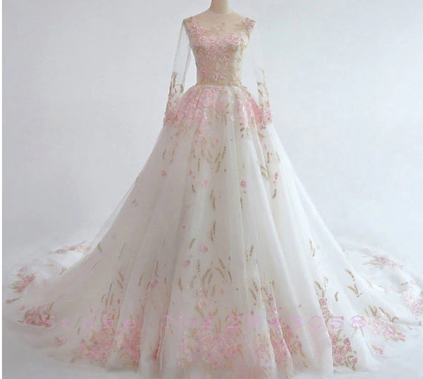 CG54 Pink Floral embroidery A-line Wedding dress - Nirvanafourteen