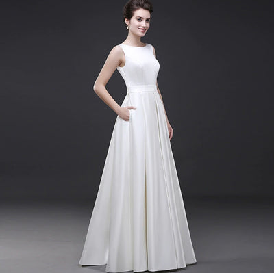 CW136 Simple A-line beach Wedding Dresses with pocket
