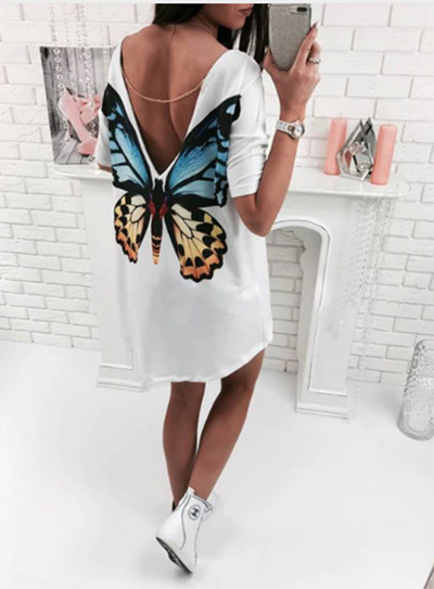 TJ10 Fashion V neck back with Cat/ Butterfly Print Tops