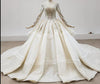 HW218 Real Photo Luxurious long sleeves Pearls Sequin Wedding Gown