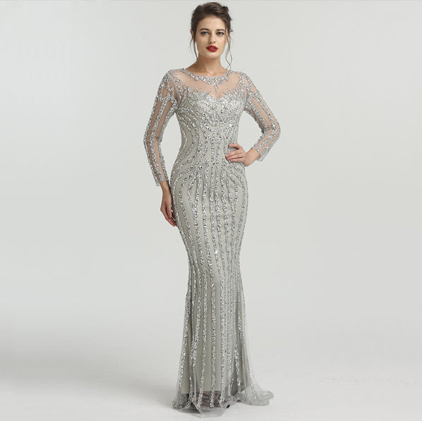 LG203 Luxury Sparkly long sleeves Diamond Evening Gowns (4 Colors ...