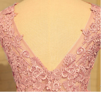 BH42 Formal Sleeveless Lace Satin Short Bridesmaid Dresses (5 Colors)