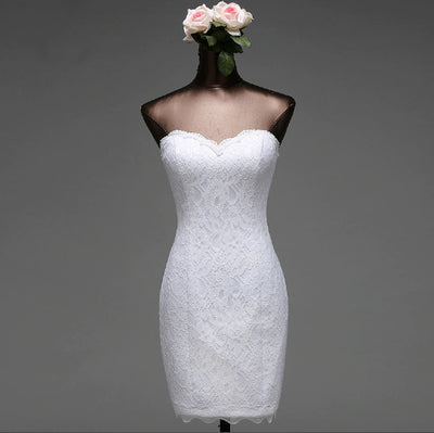 SS44 Simple strapless lace Bodycon short wedding dress