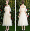 BH131 Boat Neck Flare Sleeves bridesmaid dresses (Gray/Champagne)