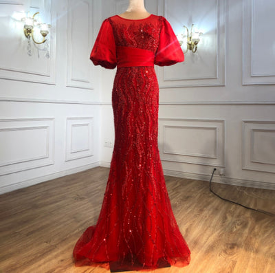 LG365 Luxury beaded half puff sleeves Evening Gowns ( 2 Colors )