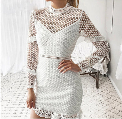 MX48 Summer Long Sleeve Hollow Out Dress (White/Black/Burgundy)