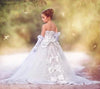 FG106 Luxury Boat neck Flower Girls Dress with long tail