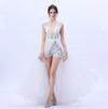 PP253 White Lace Flower Beading High-split Beach Prom Gown