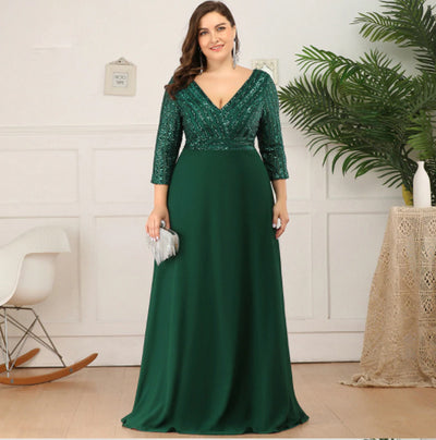BH215 Plus Size 3/4 sleeves sequin Bridesmaid dresses(4 Colors)