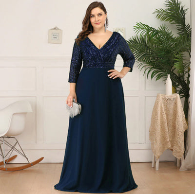 BH215 Plus Size 3/4 sleeves sequin Bridesmaid dresses(4 Colors)